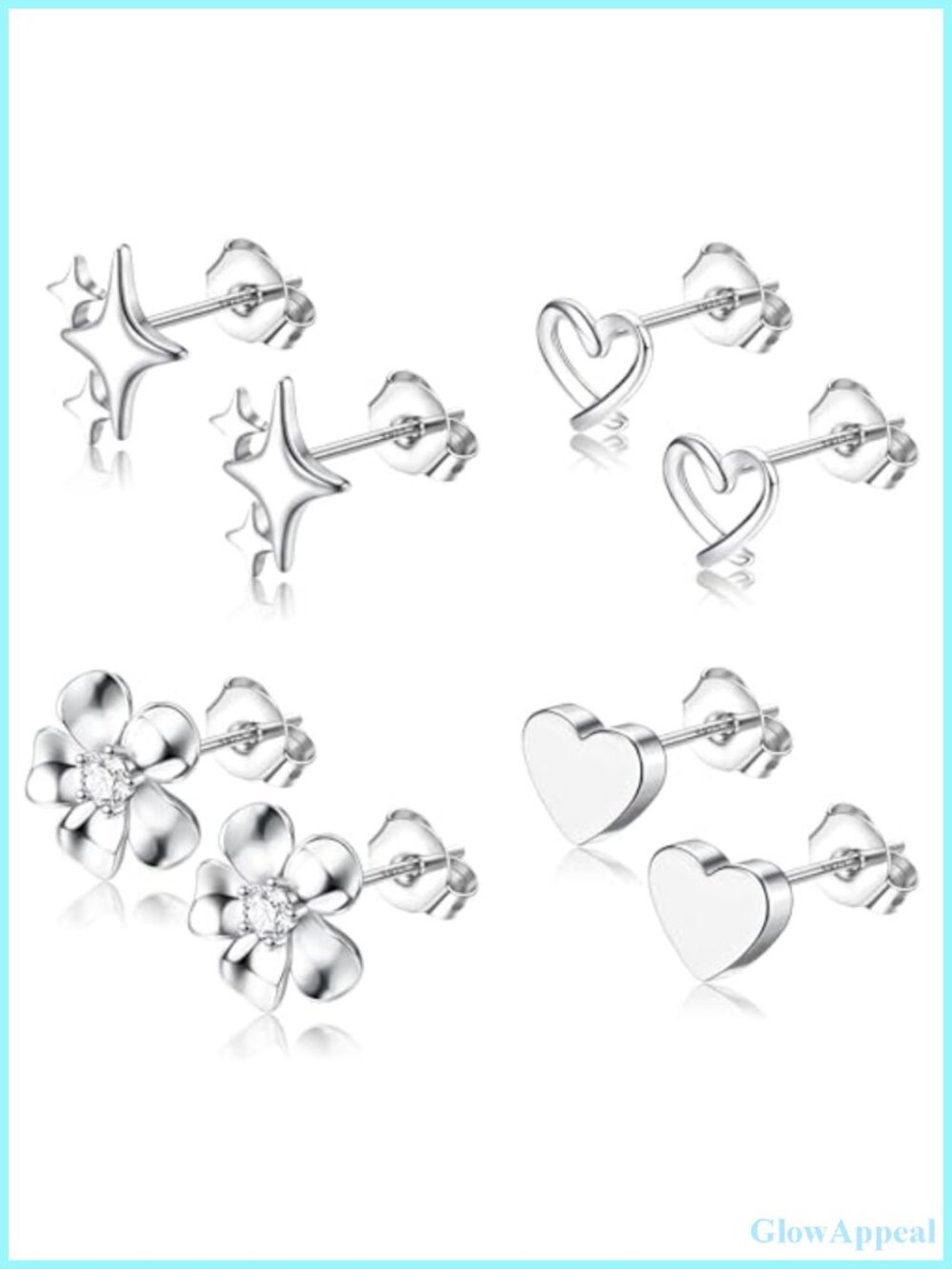 Sterling Silver Stud Earrings for Women 4 Pair Hypoallergenic Nickel Free Gift